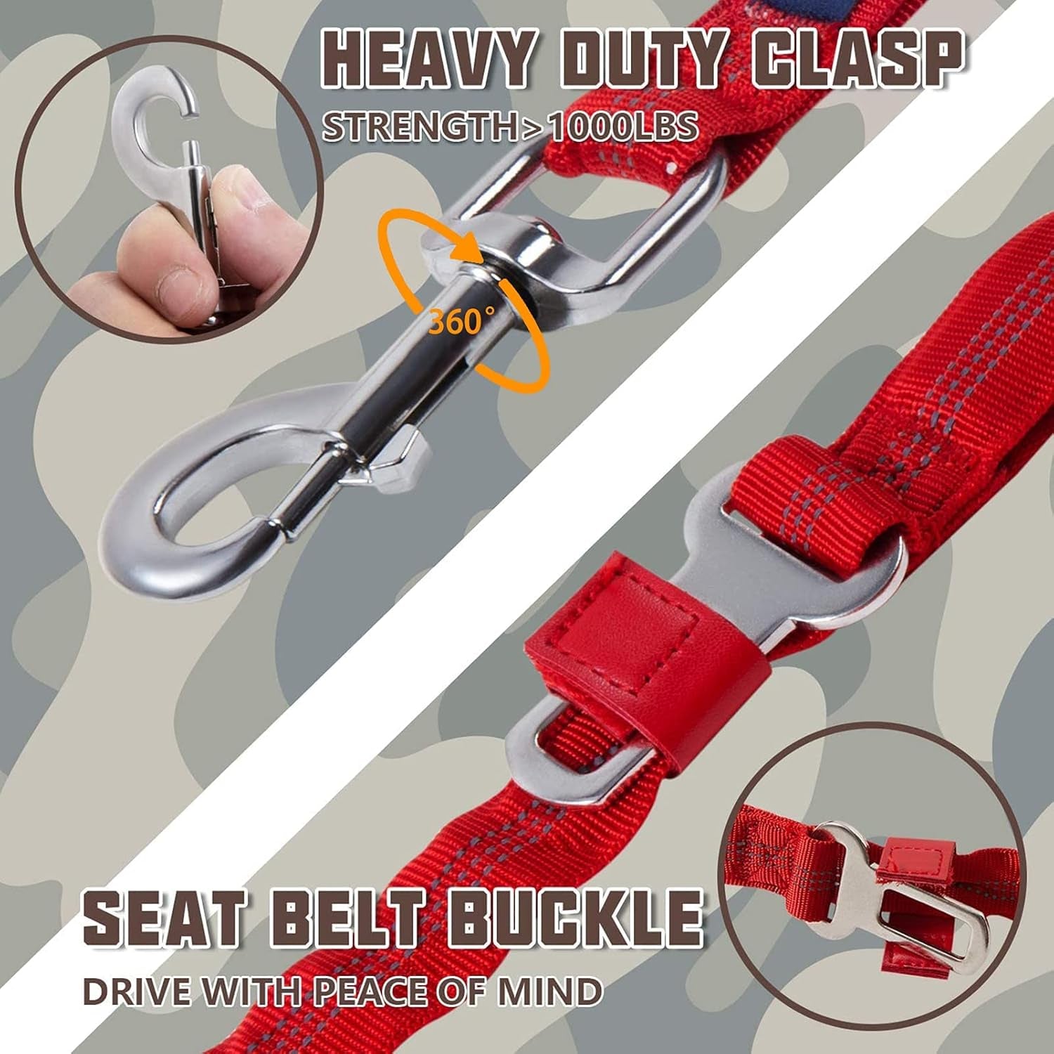 Dog Leash Large Dogs, Heavy Duty Dog Leash Bungee, No Pull Dog Leash for Shock Absorption, Red Dog Training Leashes for Medium Large Breed Dogs 6FT, 2 Padded Handles